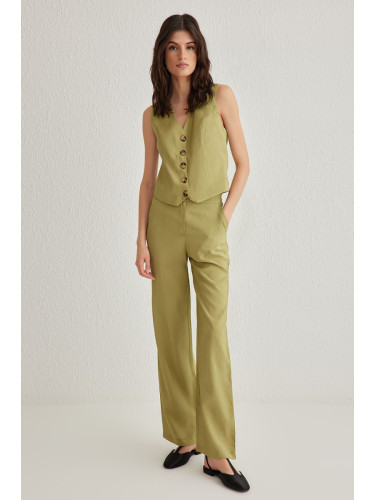 Trendyol Oil Green Modal Soft Touch Regular Vest Wide Leg Trousers Woven Bottom-Top Set