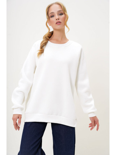 Trend Alaçatı Stili Women's White Crew Neck Raglan Sleeve Three Thread Raised Basic Sweatshirt