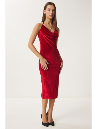 Happiness İstanbul Women's Red Velvet Midi Dress