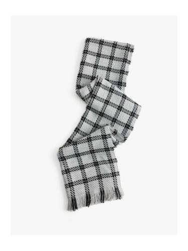 Koton Long Scarf Tasseled Plaid Soft Texture