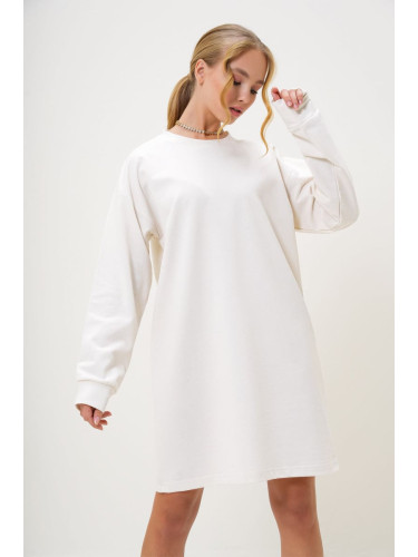 Trend Alaçatı Stili Women's Ecru Crew Neck Sweatshirt Dress