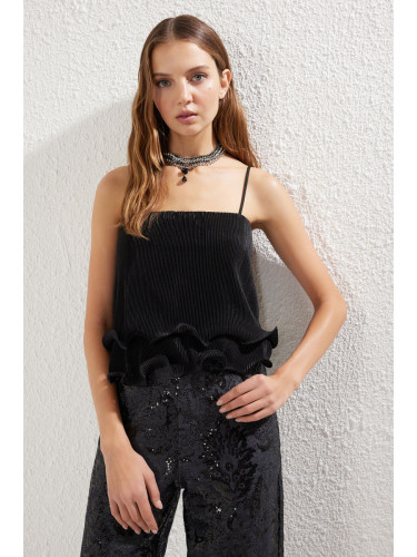 Trendyol Black Pleated Knitted Blouse