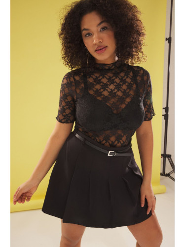 Trendyol Curve Black Knitted Plus Size Lace Blouse