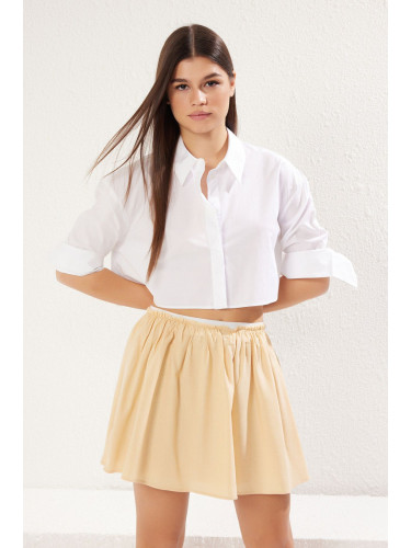 Trendyol Beige Linen Look Mini Flared Skirt