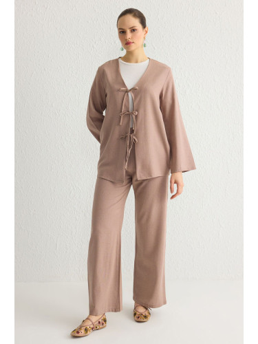 Trendyol Mink Relaxed Linen Look Plain Weave Hijab Upper-Lower Team