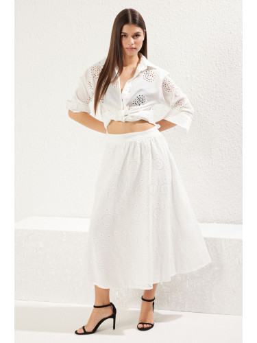 Trendyol White Embroidered Fabric Maxi Length Woven Skirt