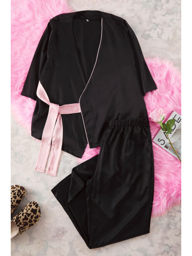 Trendyol Black Double Breasted Tied Satin Woven Pajama Set