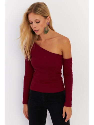 Cool & Sexy Women's Burgundy Asymmetric Sleeve Camisole New Year's Blouse HOR1