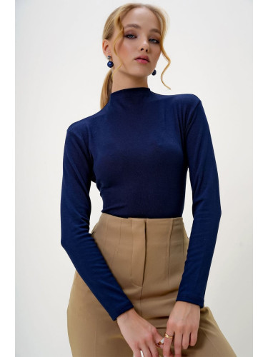 Trend Alaçatı Stili Women's Navy Blue Half Turtleneck Two Thread Blouse