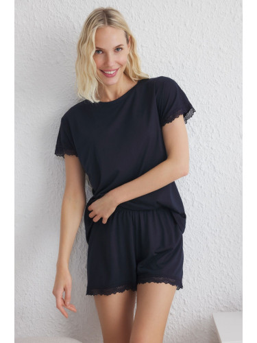 Trendyol Dark Navy Lace Detailed Knitted Pajama Set