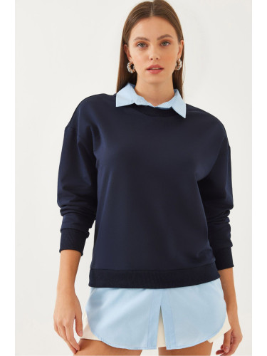 Bianco Lucci Women's Shirt Detail Sweatshirt