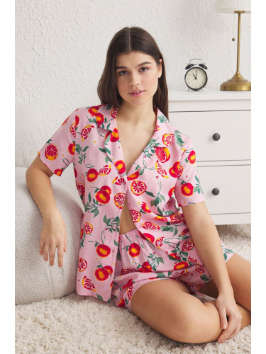 Trendyol Pink-Multicolored Printed Shally Woven Pajama Set