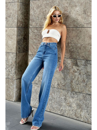 Trend Alaçatı Stili Women's Blue High Waist Wide Leg Jeans