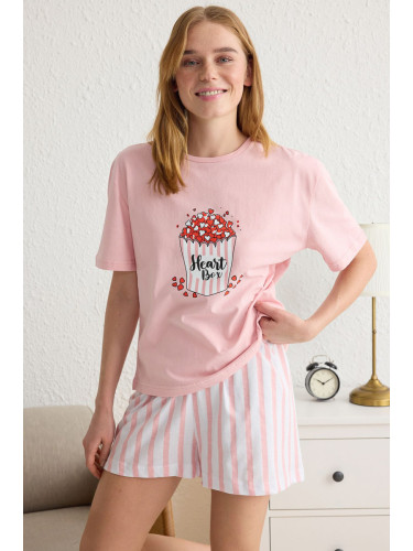 Trendyol Pink Striped Jersey Knitted Pajamas Set