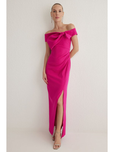 Trendyol Fuchsia Carmen Collar Bowknot Woven Maxi Evening & Graduation Dress