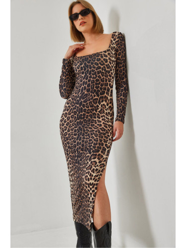 Bianco Lucci Women's Slit Leopard Print Long Dress 250-1