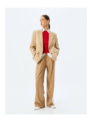 Koton Straight Wide Leg Fabric Trousers with Side Stripe Detail, Pleated Detail and Pockets