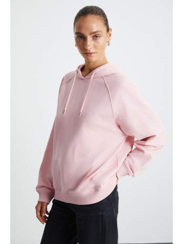 GRIMELANGE NORIANA Women's Pink Hooded Sweatshirt with Raised Back Print Detai