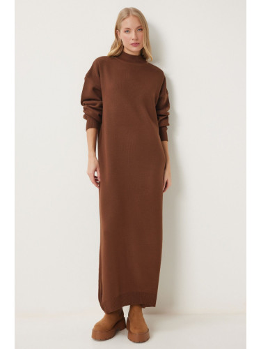 Happiness İstanbul Women's Brown Turtleneck Long Knit Dress