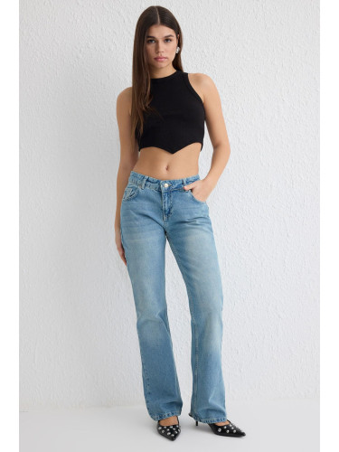 Trendyol Blue Low Waist Flare Jeans