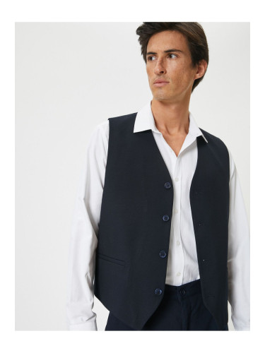 Koton Fabric Vest Sleeveless Buttoned Fleece Pocket Detail