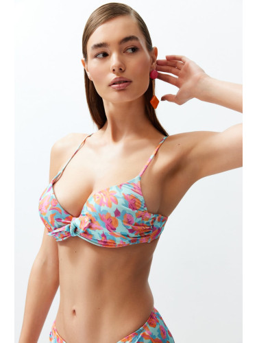 Trendyol Floral Patterned Balconette Tie-Up Push Up Bikini Top