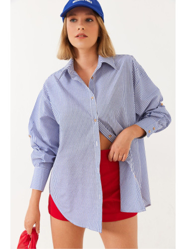 Bianco Lucci Women's Metallic Thread Striped Shirt MBMS021