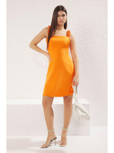 Trendyol Orange Plain Ruffle Mini Woven Dress