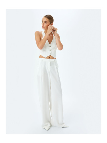 Koton Crepe Fabric Pocket High Waist Wide Leg Fabric Trousers