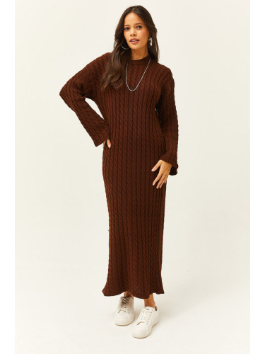 Olalook Women's Bitter Brown Hair Braided Long Knitwear Dress