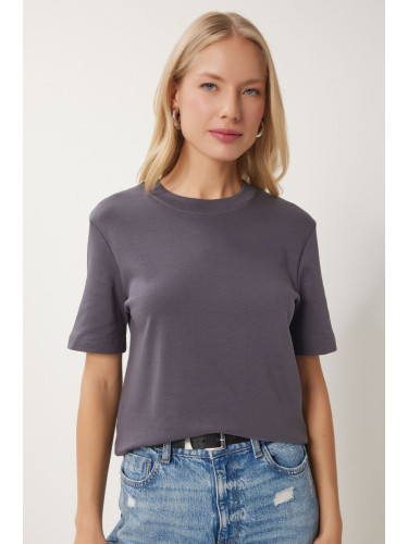 Happiness İstanbul Women's Smoked Cotton Basic Knitted T-Shirt