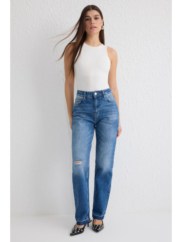 Trendyol Blue High Waist Long Straight Jeans