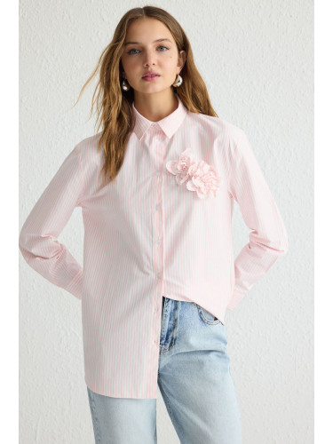 Trendyol Pink Striped Flower Detail Woven Shirt