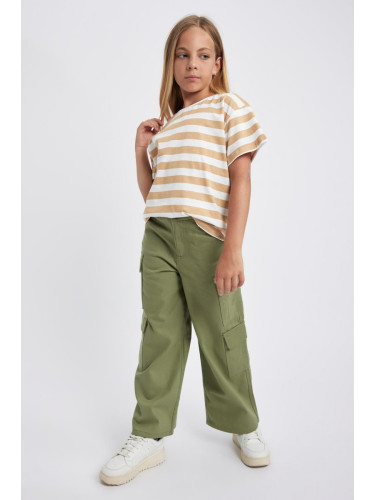 DEFACTO Girls Cargo Fit Wide Leg Cotton Trousers