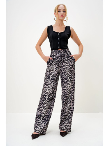 Trend Alaçatı Stili Women's Leopard Leopard Patterned Pleated Palazzo Pants