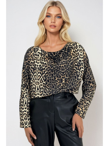 Trend Alaçatı Stili Women's Leopard Degaje Collar Wide Cut Knitted Blouse