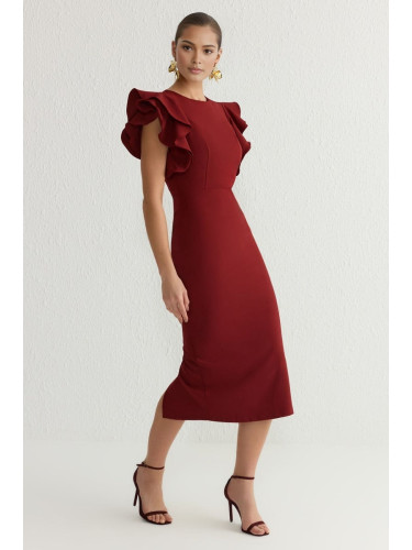 Trendyol Burgundy Body-Styling Flounce Detail Elegant Dress