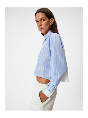 Koton Crop Shirt Poplin Long Sleeve Classic Collar Buttoned Piece Asymmetric Cut