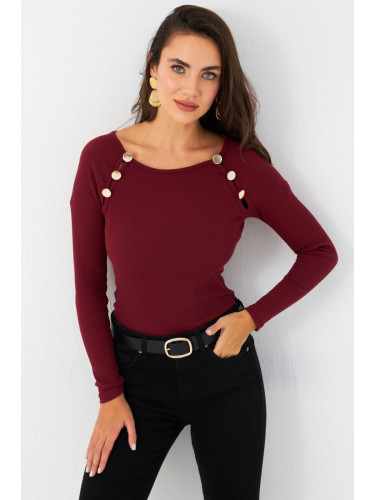 Cool & Sexy Women's Burgundy Button Accessory Camisole Blouse