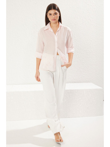 Trendyol Light Pink Collar and Hem Embroidered Brode Detail Regular Regular Pattern Woven Shirt