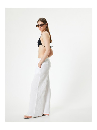 Koton Wide Leg Trousers Tie Waist Pocket Textured