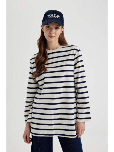 DEFACTO Regular Fit Crew Neck Striped Long Sleeve Tunic