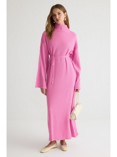 Trendyol Pink Rib/Camisole Belted Knitwear Dress