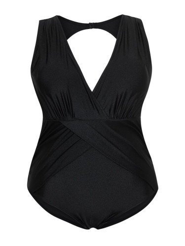 Trendyol Curve Black Deep V Neck with Gathered Detail Plus Size Swimsuit