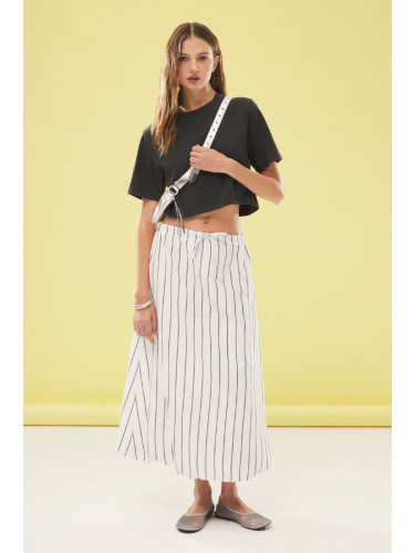 Trendyol White Balloon Detail Striped Maxi Length Woven Skirt