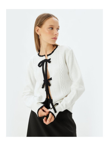 Koton Knitwear Textured Cardigan with Bow Tie Detail