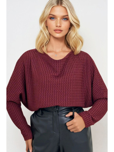 Trend Alaçatı Stili Women's Burgundy Degaje Collar Wide Cut Knitted Blouse