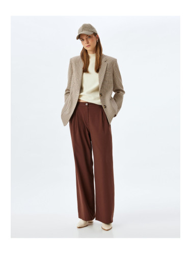 Koton Straight Wide Leg Baggy Fabric Trousers with Pleat Detail and Pockets