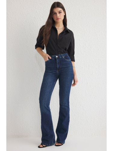 Trendyol Dark Blue High Waist Flare Jeans