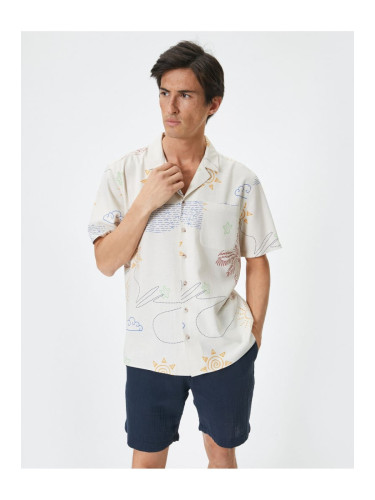 Koton Summer Shirt Patterned Turn-down Collar Pocket Detail Linen Mix